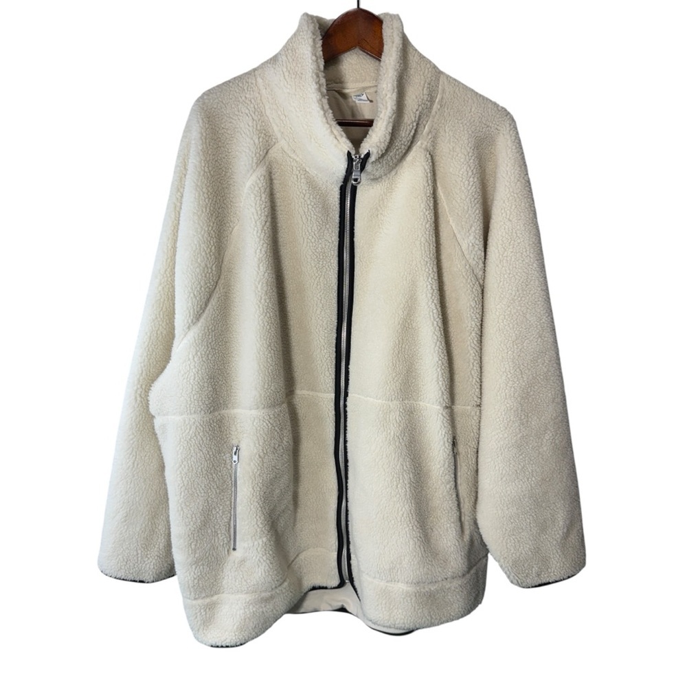 Old Navy Cozy Teddy Sherpa Long Zip Jacket Size XXL Relaxed Oversized Boxy - Picture 2 of 10